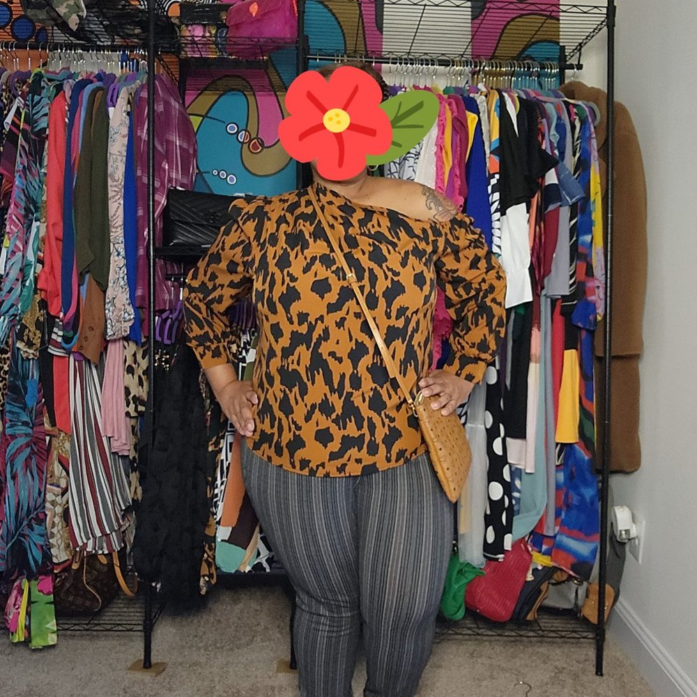 Brown and Black Blouse in Sizes 0XL-4XL